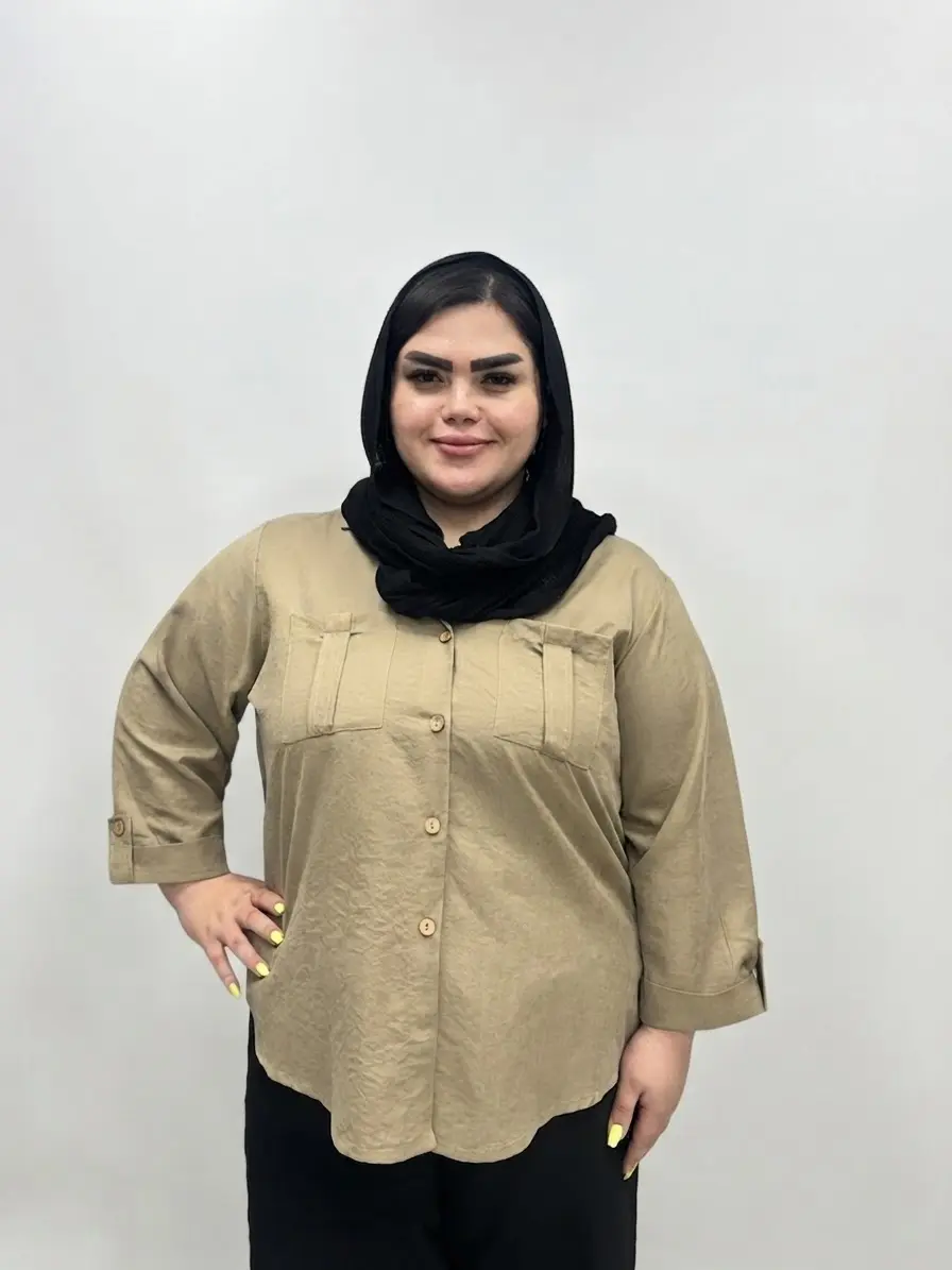 شومیز مانتویی کتان سیلک سایز بزرگ زنانه دکمه دار